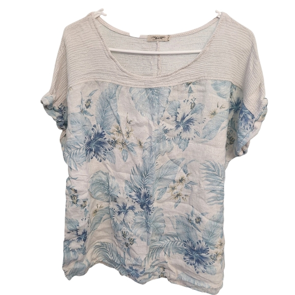 Lungo L'arno Linen Floral Top 1X Beach Coastal Grandma Cottagecore Lagenlook - Picture 1 of 5